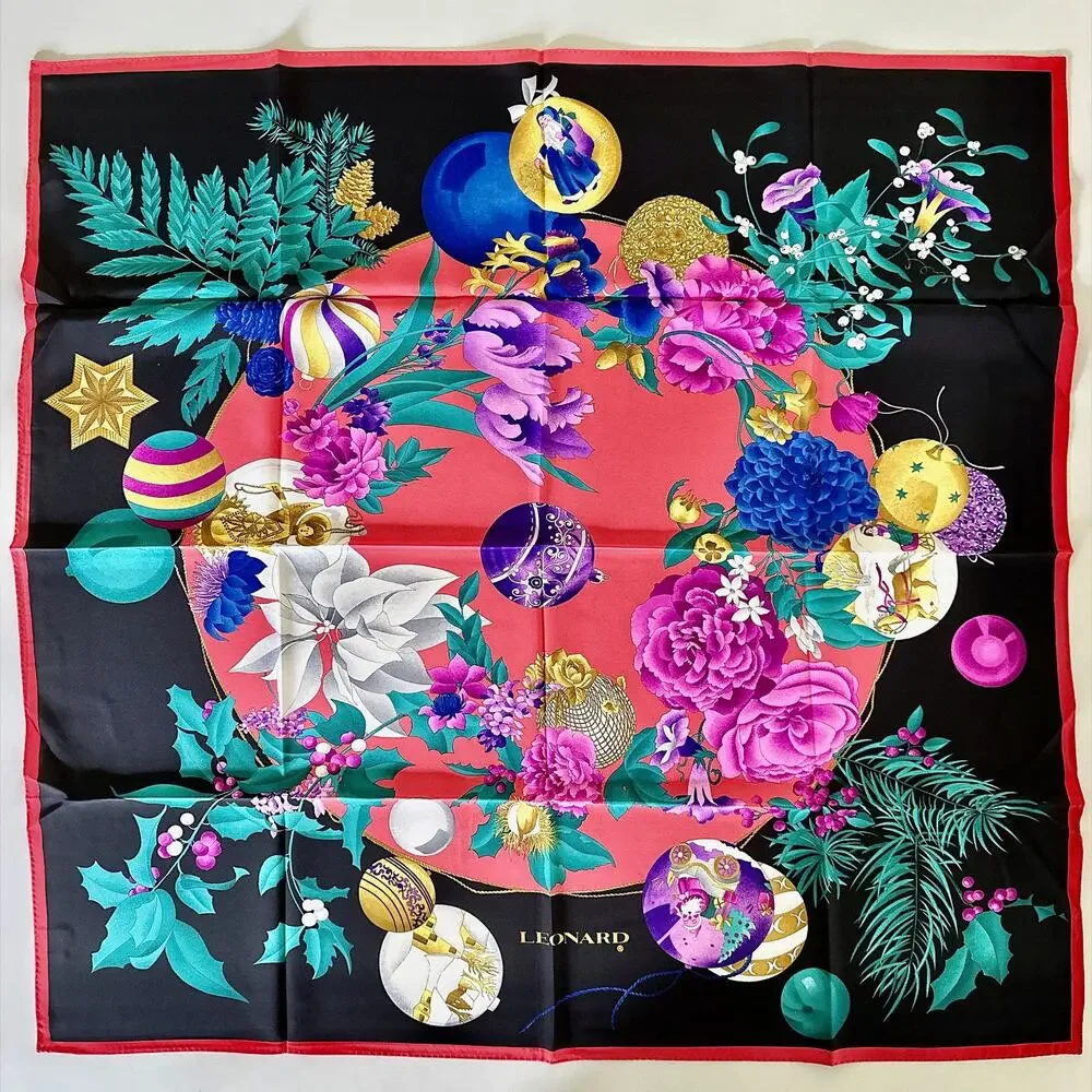 VINTAGE LEONARD HOLIDAY SILK SCARF IN GIFT BOX